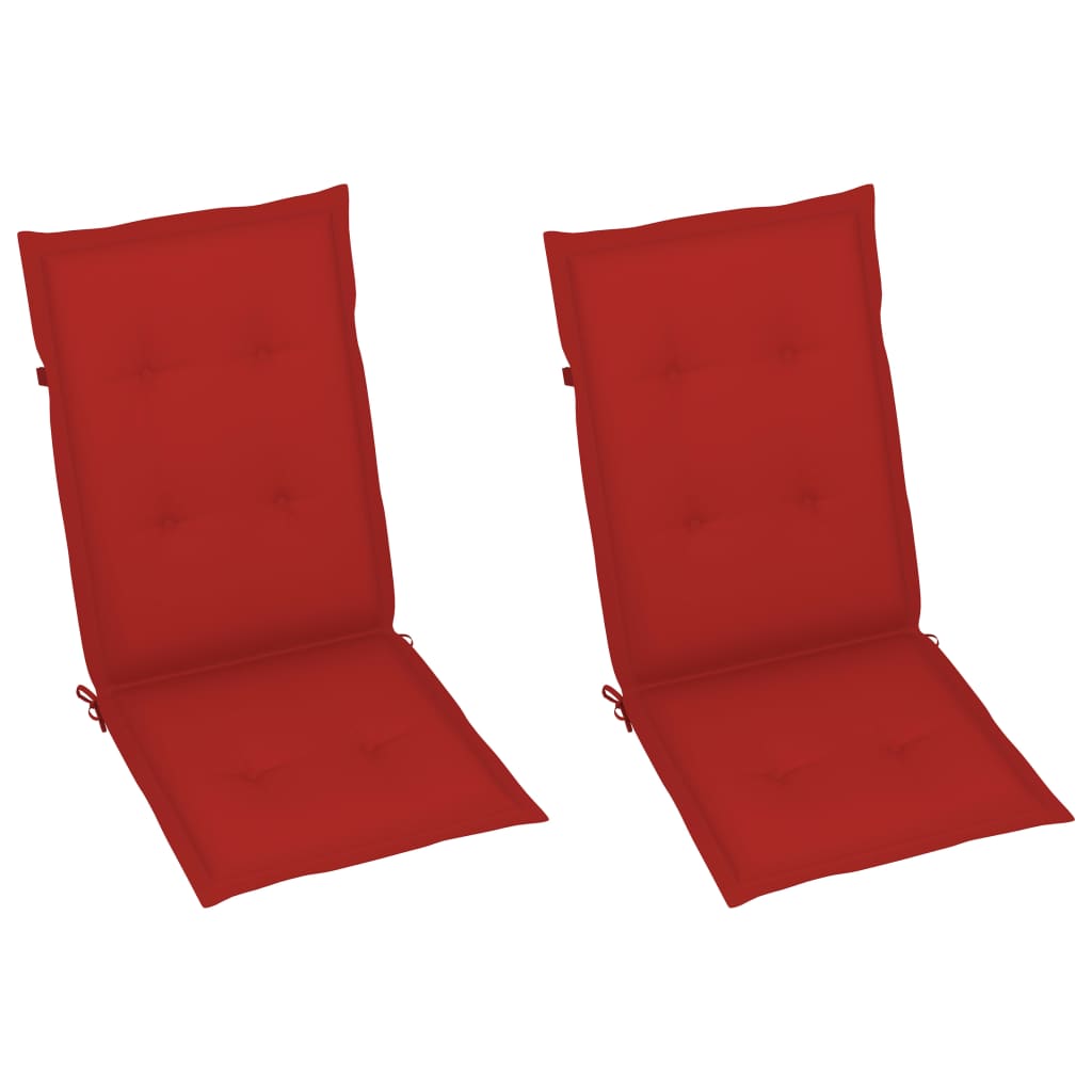 vidaXL 2 db tömör tíkfa kerti szék piros párnákkal