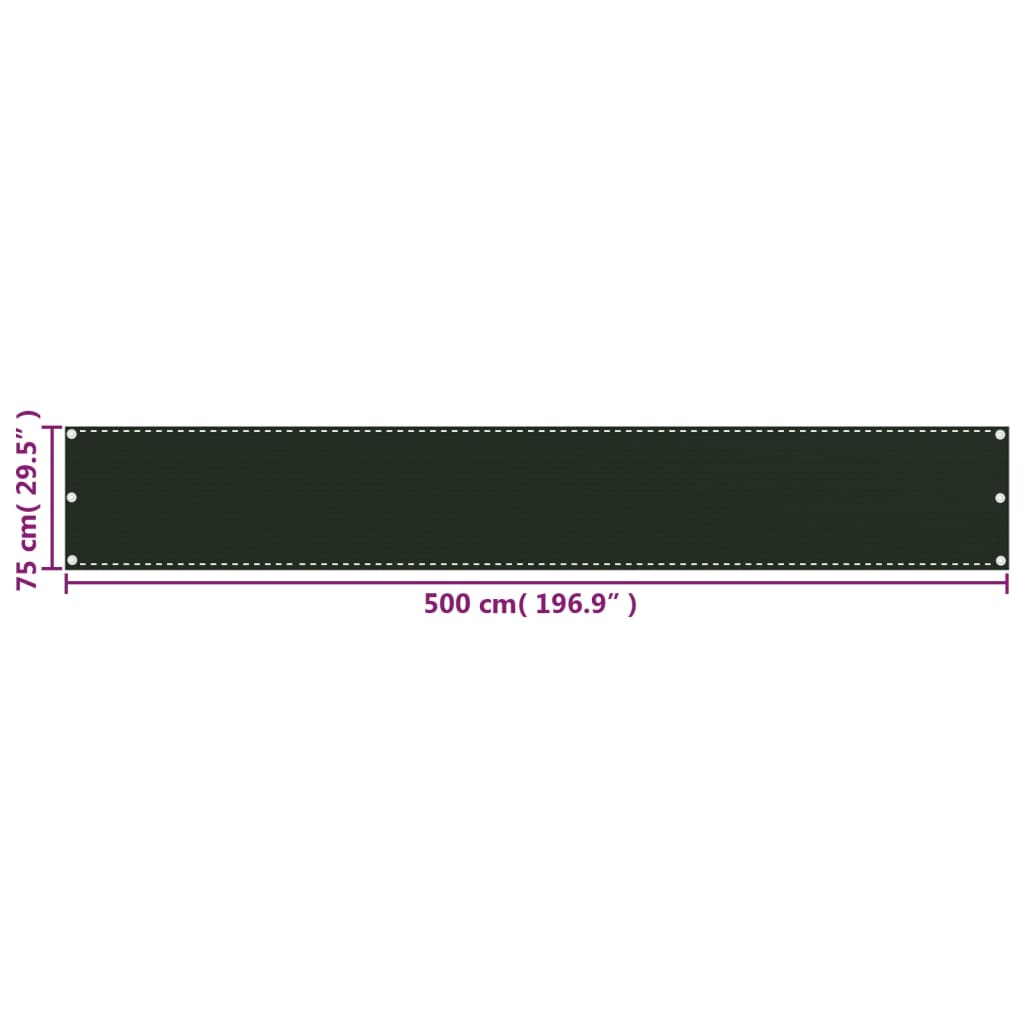 vidaXL sötétzöld HDPE erkélytakaró 75 x 500 cm
