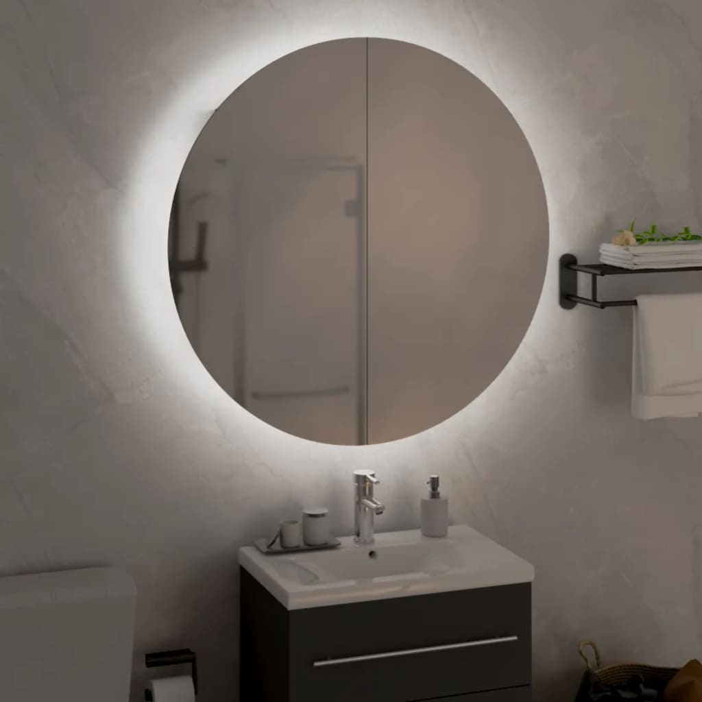 vidaXL fehér fürdőszobai szekrény kerek tükörrel/LED-del 54x54x17,5 cm