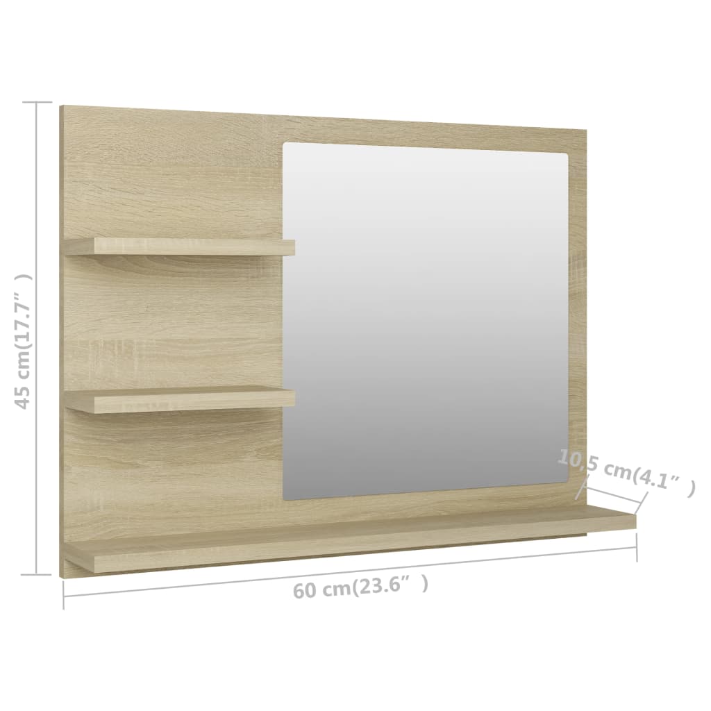 vidaXL sonoma-tölgy színű forgácslap fürdőszobai tükör 60x10,5x45 cm