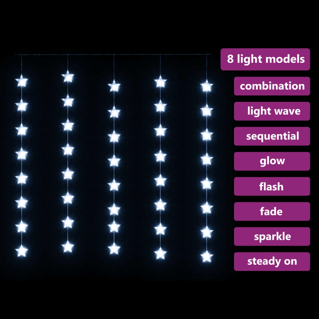 vidaXL 8 funkciós csillagdíszes fényfüggöny 200 hideg fehér LED-del