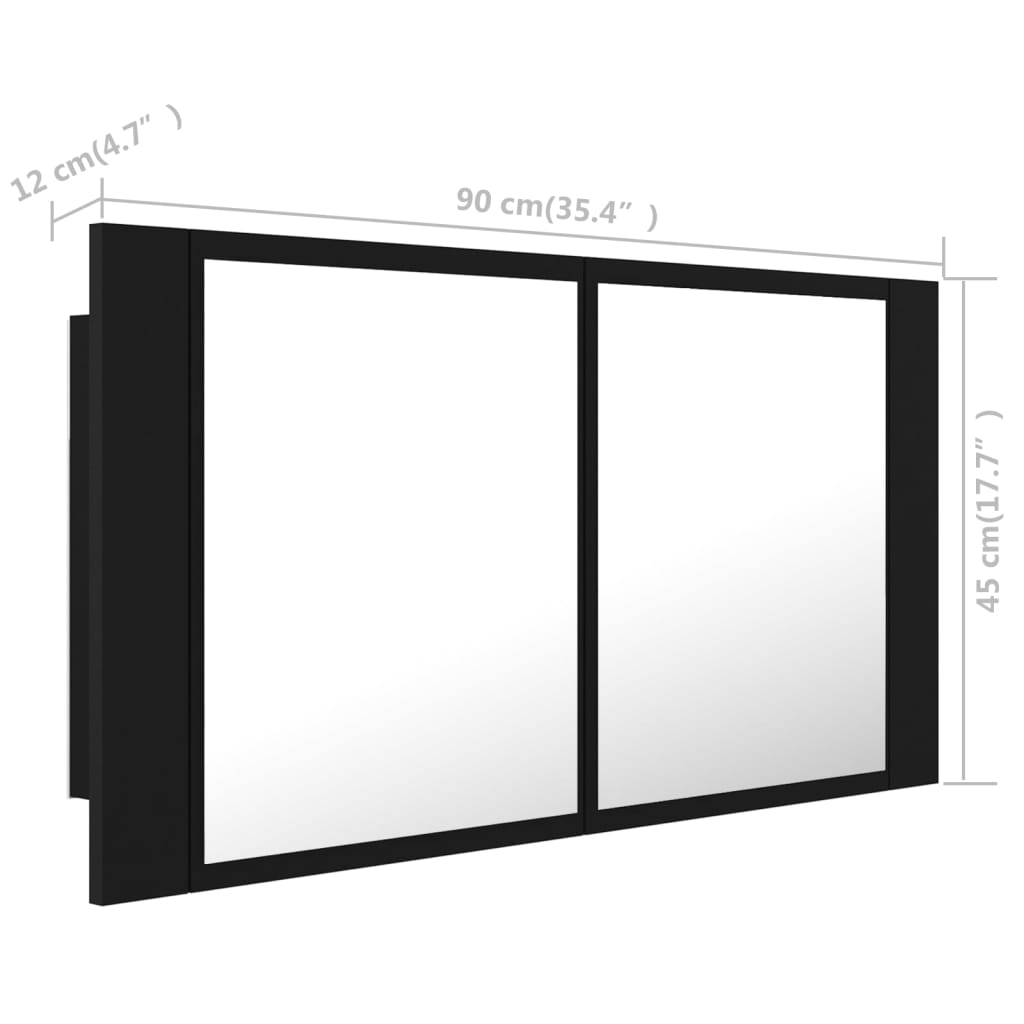 vidaXL fekete akril LED-es fürdőszobaszekrény tükörrel 90x12x45 cm