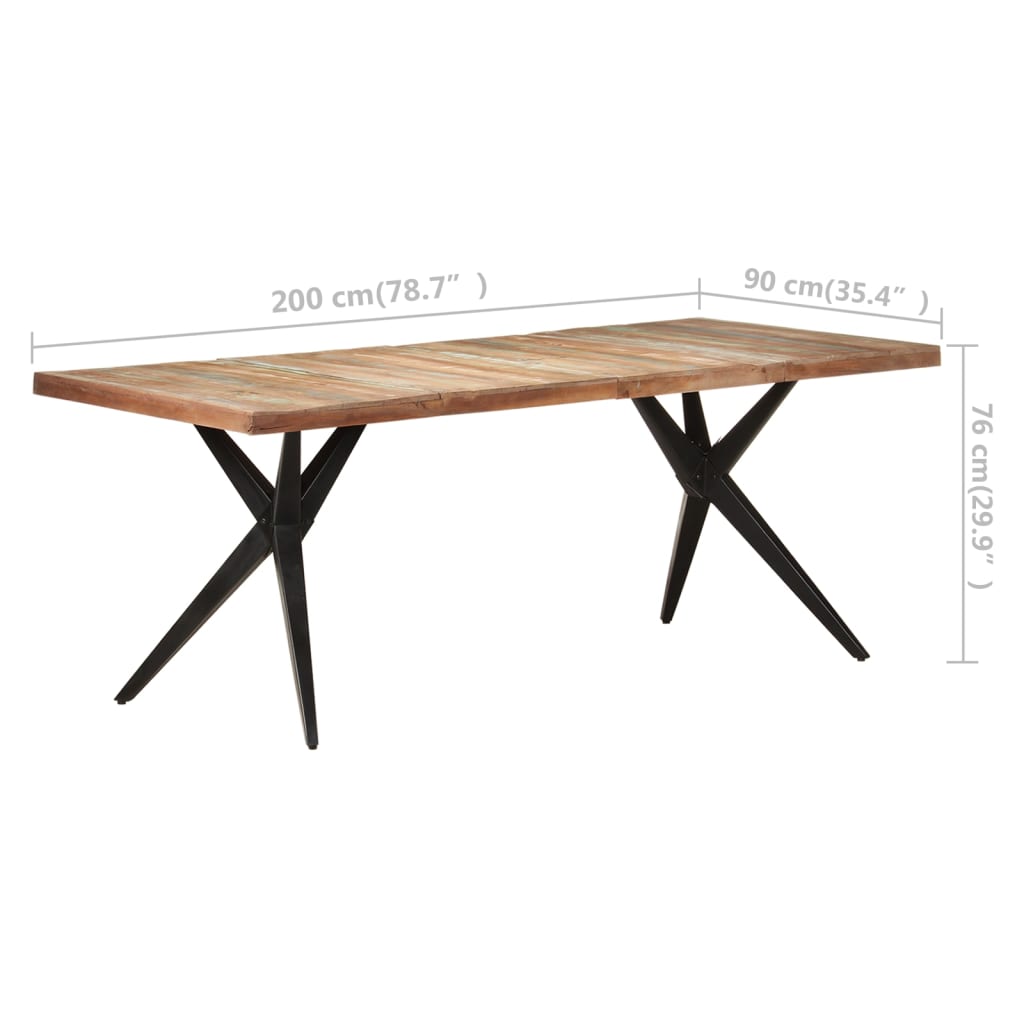 vidaXL tömör újrahasznosított fa étkezőasztal 200 x 90 x 76 cm