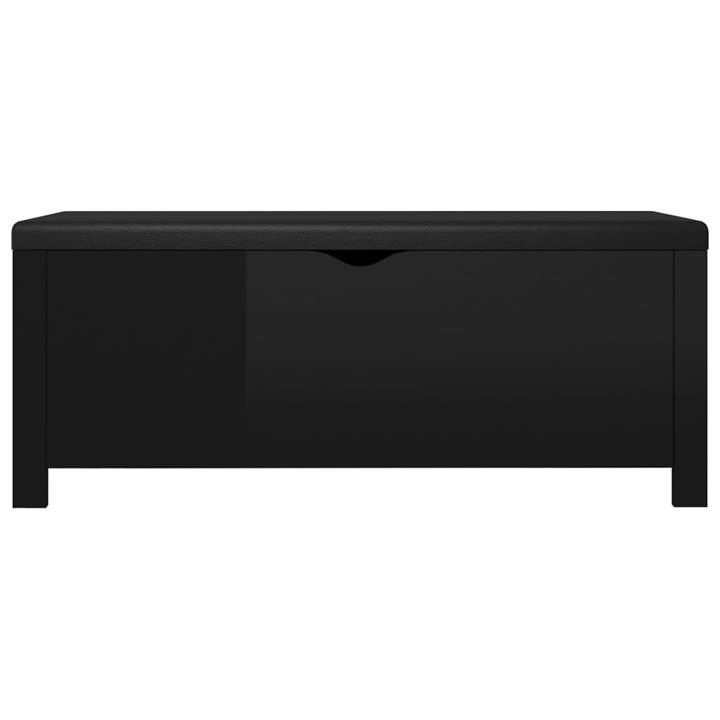 vidaXL magasfényű fekete forgácslap tárolódoboz párnával 105x40x45 cm