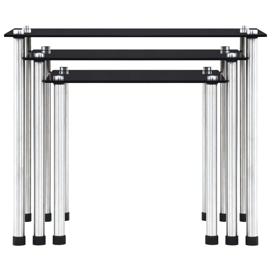 vidaXL 3 db fekete rakásolható edzett üveg asztal