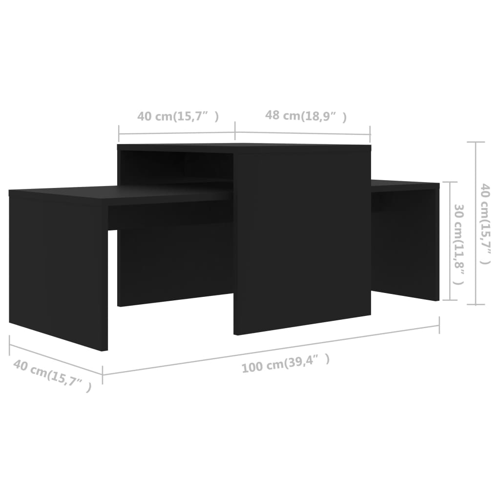 vidaXL fekete forgácslap dohányzóasztal szett 100 x 48 x 40 cm
