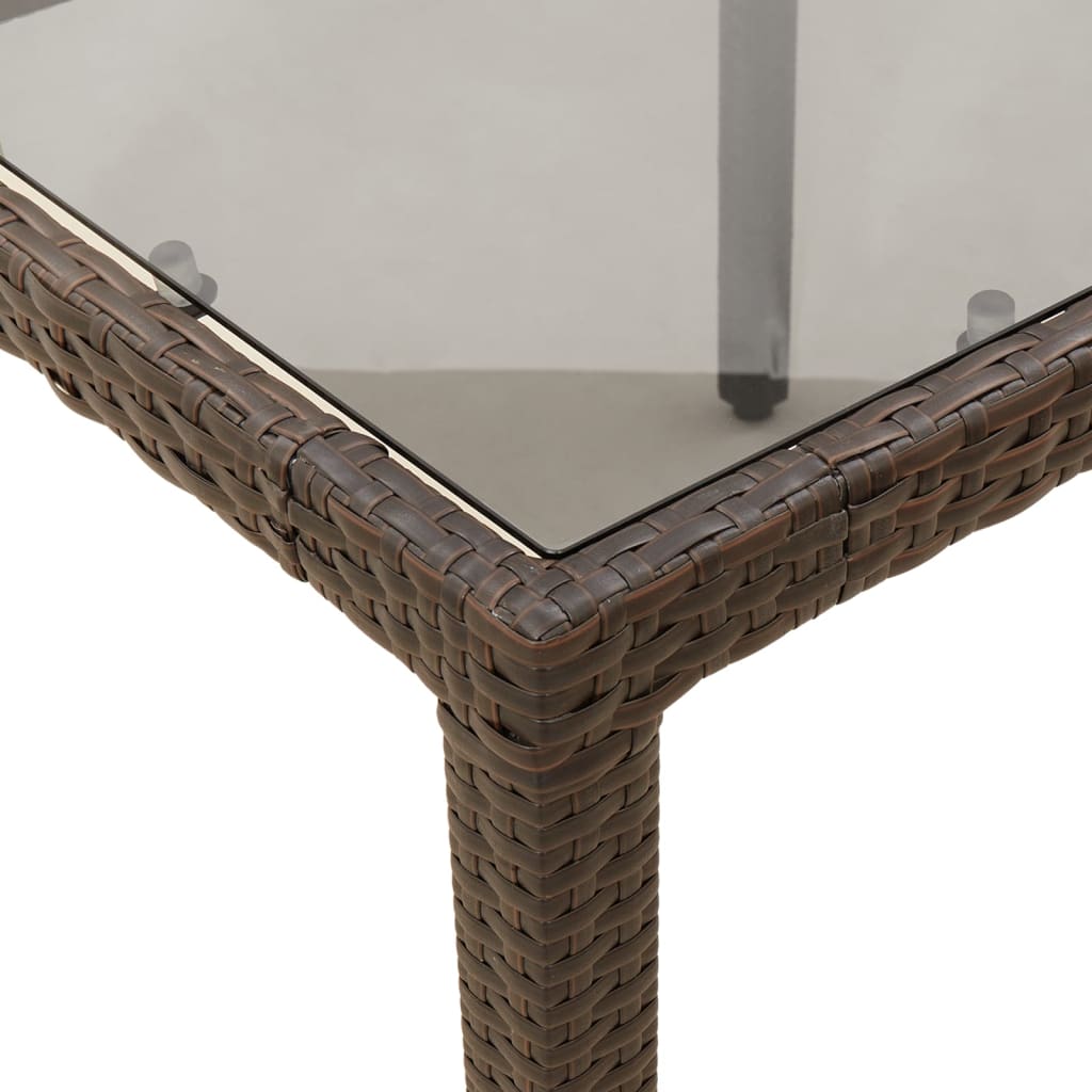 vidaXL barna polyrattan üveglapos kerti asztal 90 x 90 x 75 cm