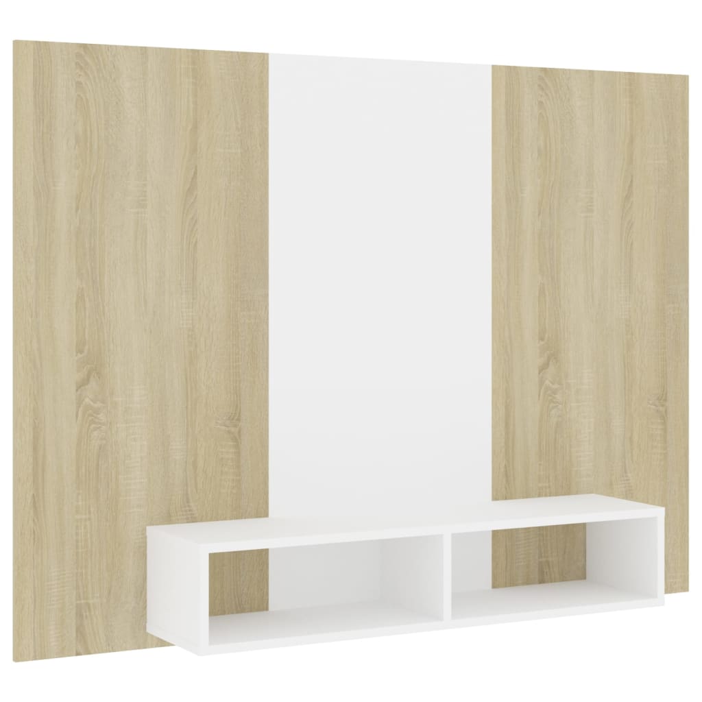 vidaXL fehér és tölgyszínű fali forgácslap TV-szekrény 135x23,5x90 cm