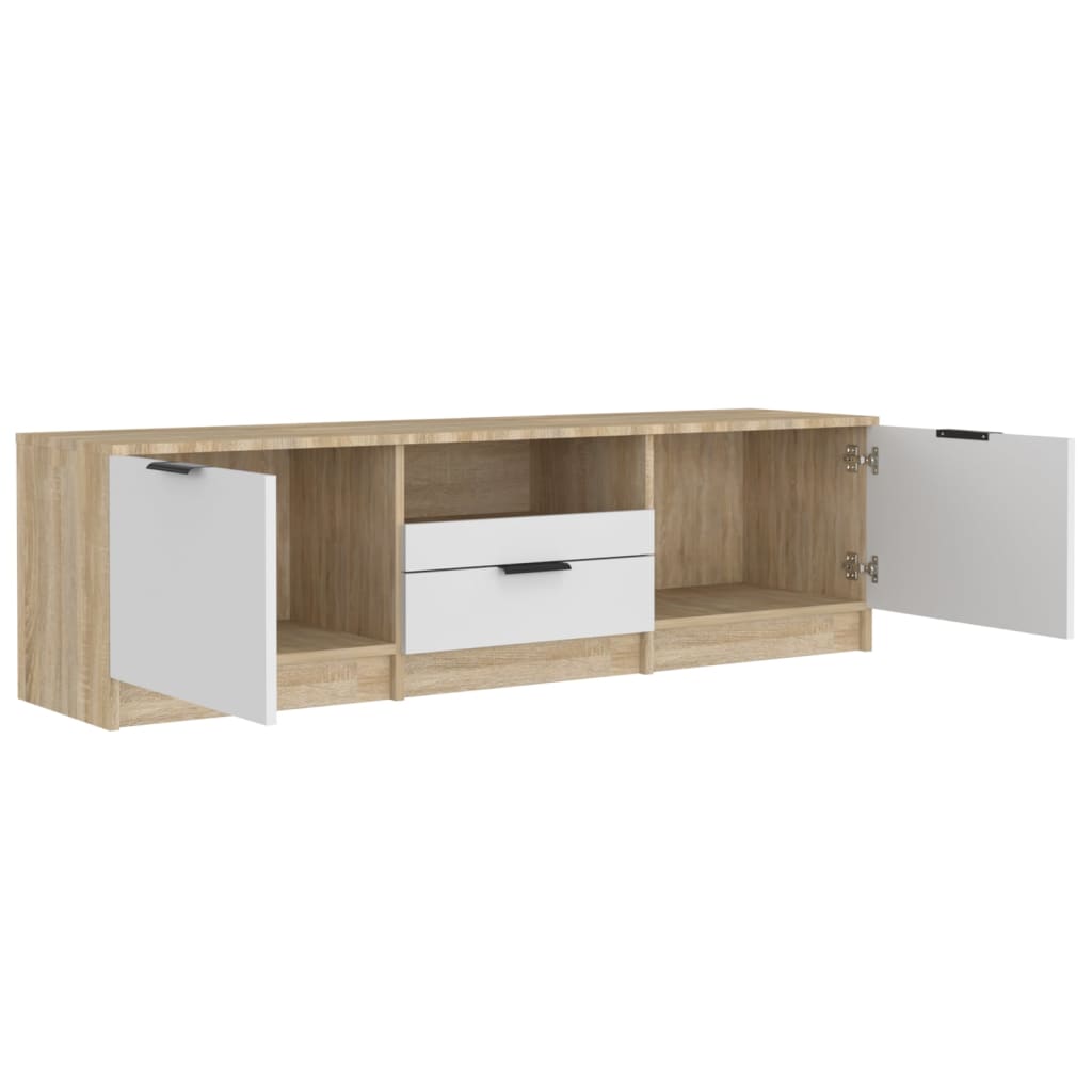 vidaXL fehér és sonoma tölgy színű szerelt fa TV-szekrény 140x35x40 cm