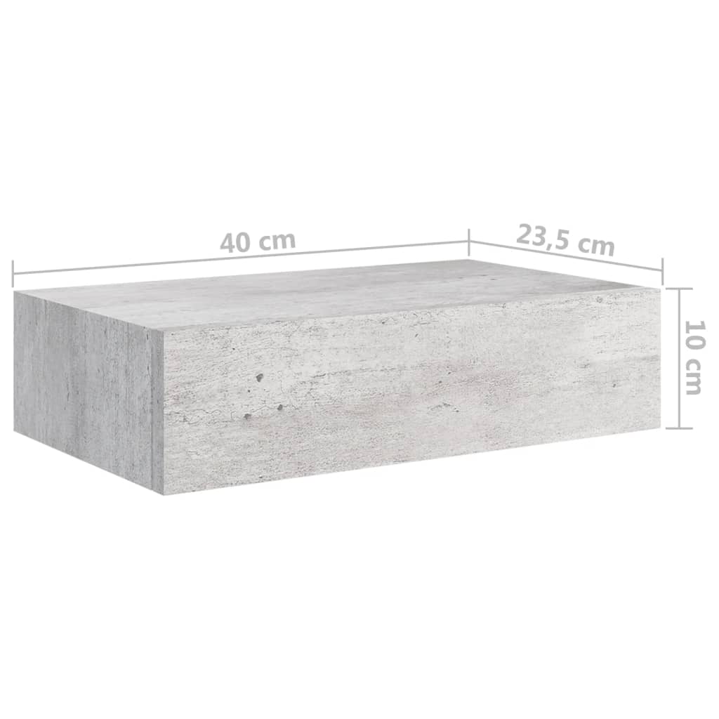 vidaXL 2 db betonszürke MDF falra szerelhető fiókos polc 40x23,5x10 cm