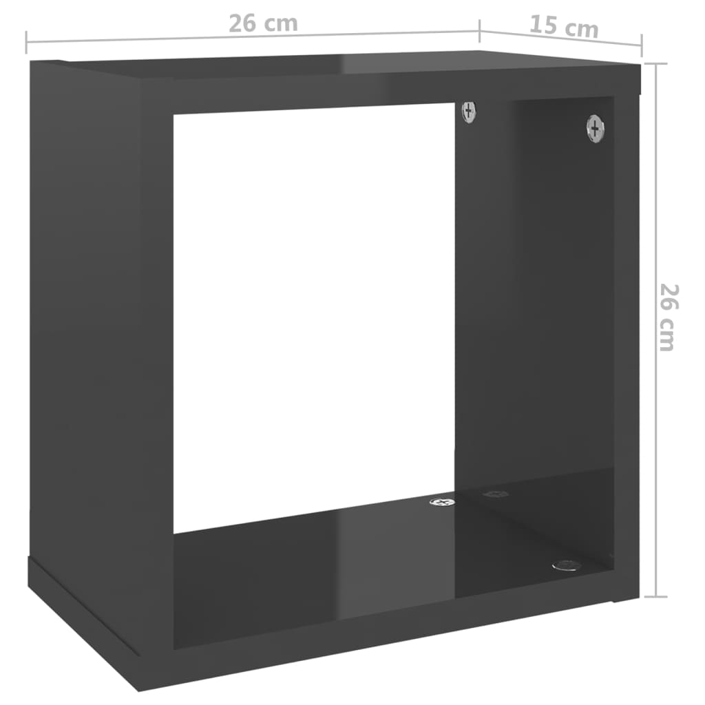 vidaXL 4 db magasfényű szürke fali kockapolc 26 x 15 x 26 cm