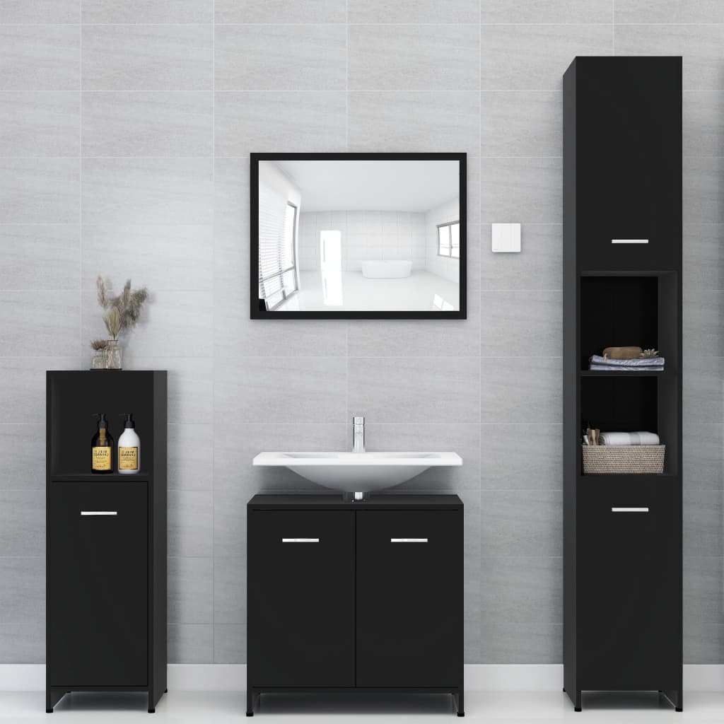 vidaXL fekete forgácslap fürdőszobaszekrény 30 x 30 x 183,5 cm