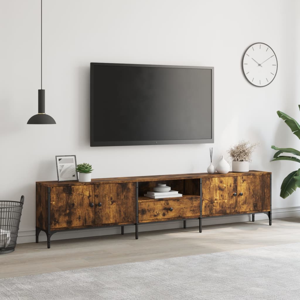 vidaXL füstös tölgyszínű szerelt fa TV-szekrény fiókkal 200x25x44 cm