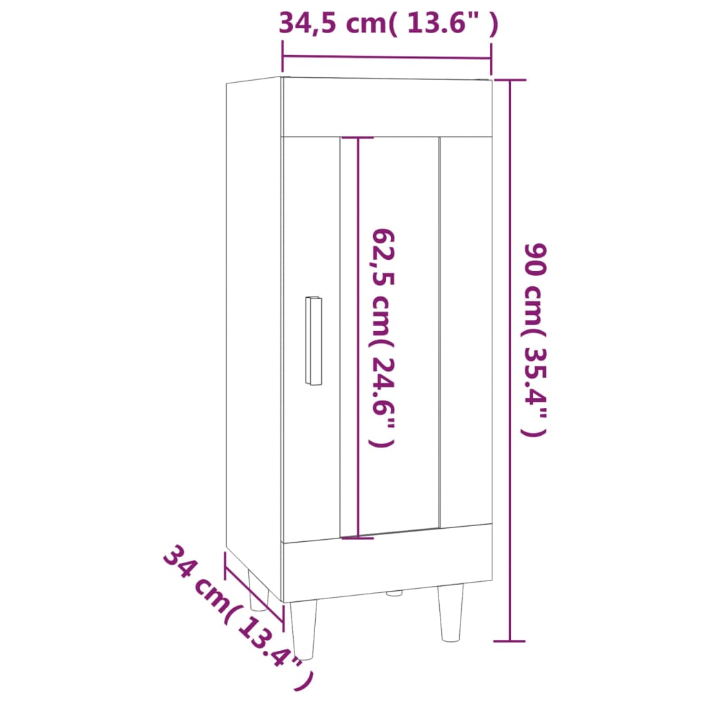 vidaXL betonszürke szerelt fa tálalószekrény 34,5 x 34 x 90 cm