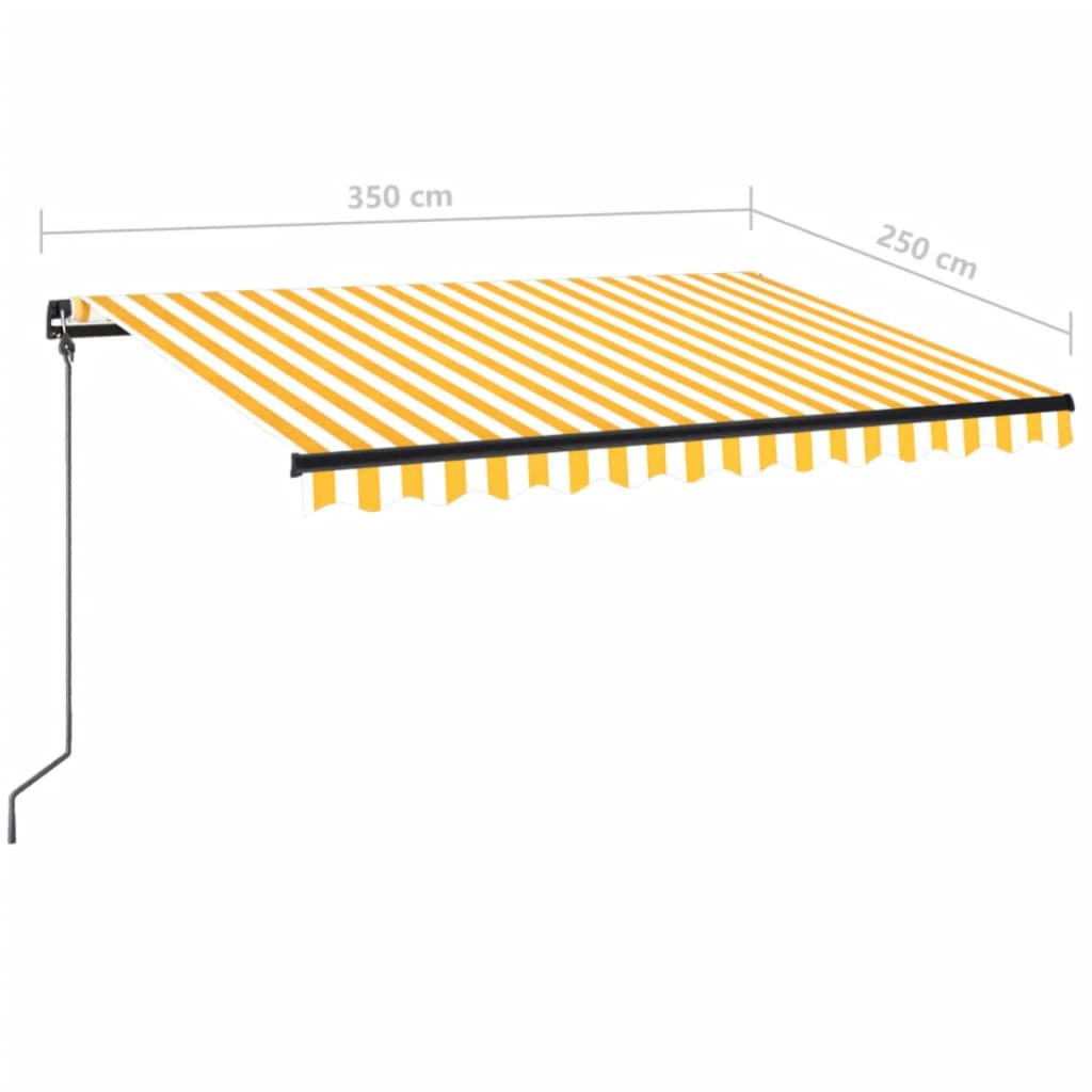 vidaXL sárga és fehér kézzel kihúzható LED-es napellenző 350 x 250 cm