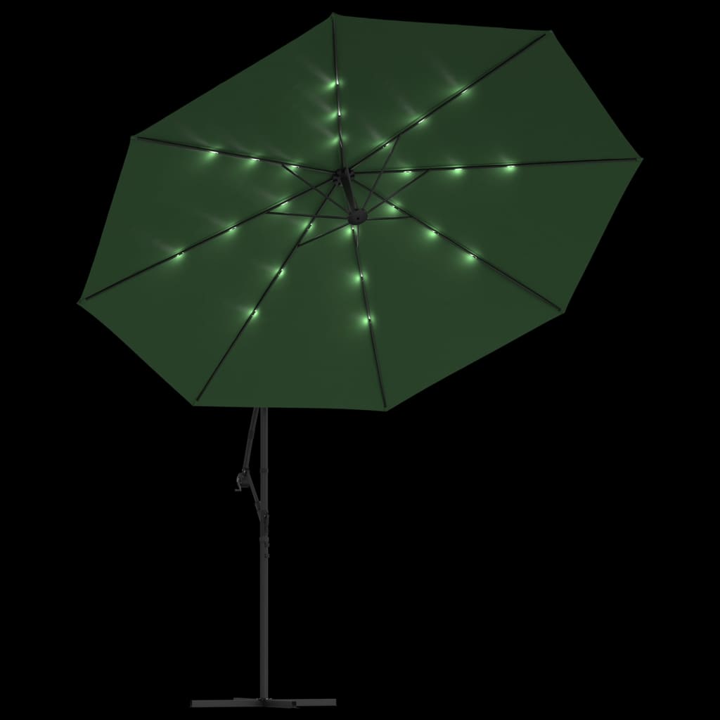 vidaXL zöld konzolos napernyő LED-fényekkel és fémrúddal 350 cm