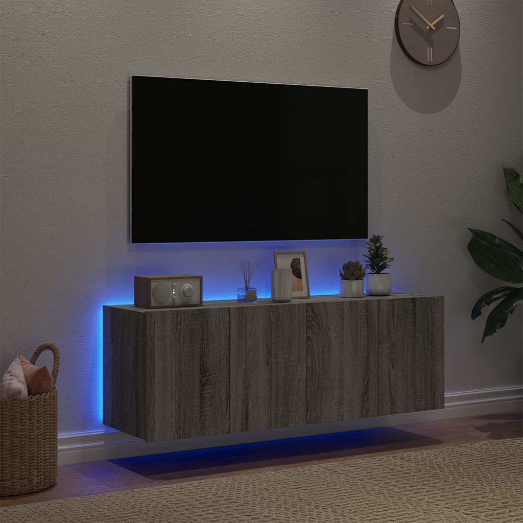 vidaXL 2 db szürke sonoma fali TV-szekrény LED-ekkel 60x35x41 cm
