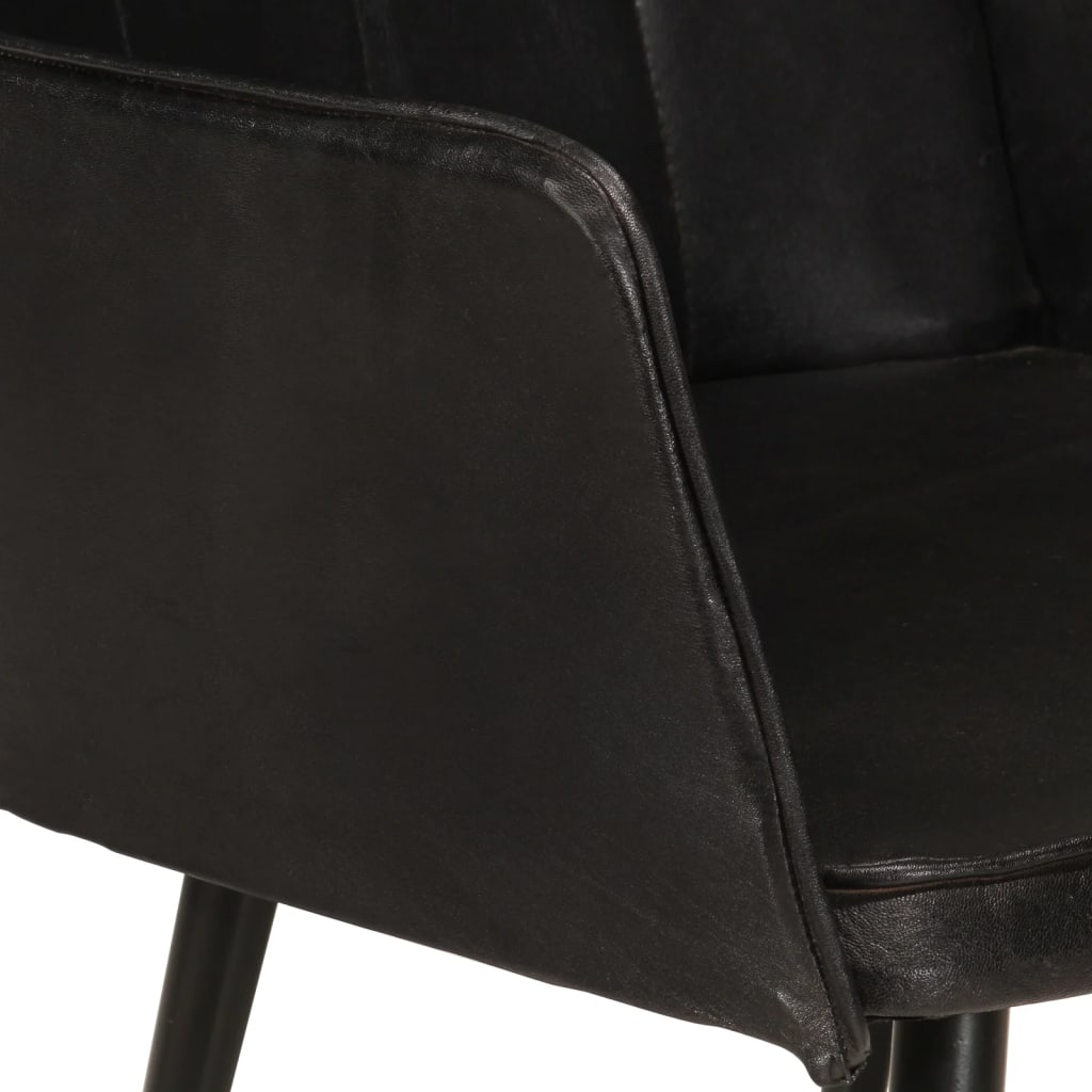 vidaXL fekete valódi bőr szárnyas szék lábtartóval