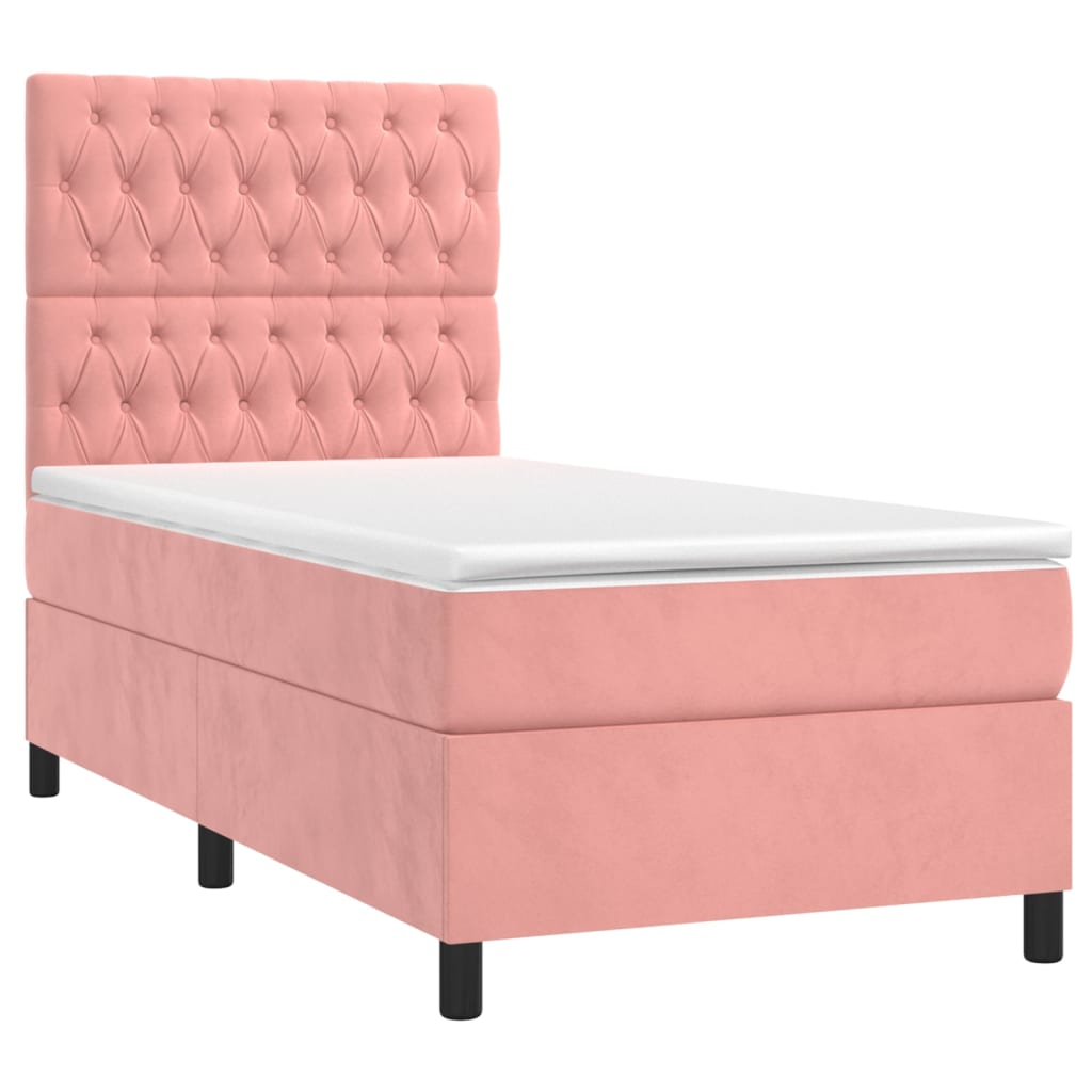 vidaXL rózsaszín bársony rugós ágy matraccal 100 x 200 cm