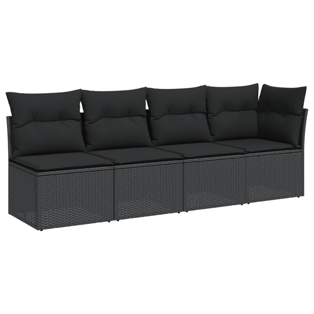 vidaXL 4 személyes fekete polyrattan kerti kanapé párnával