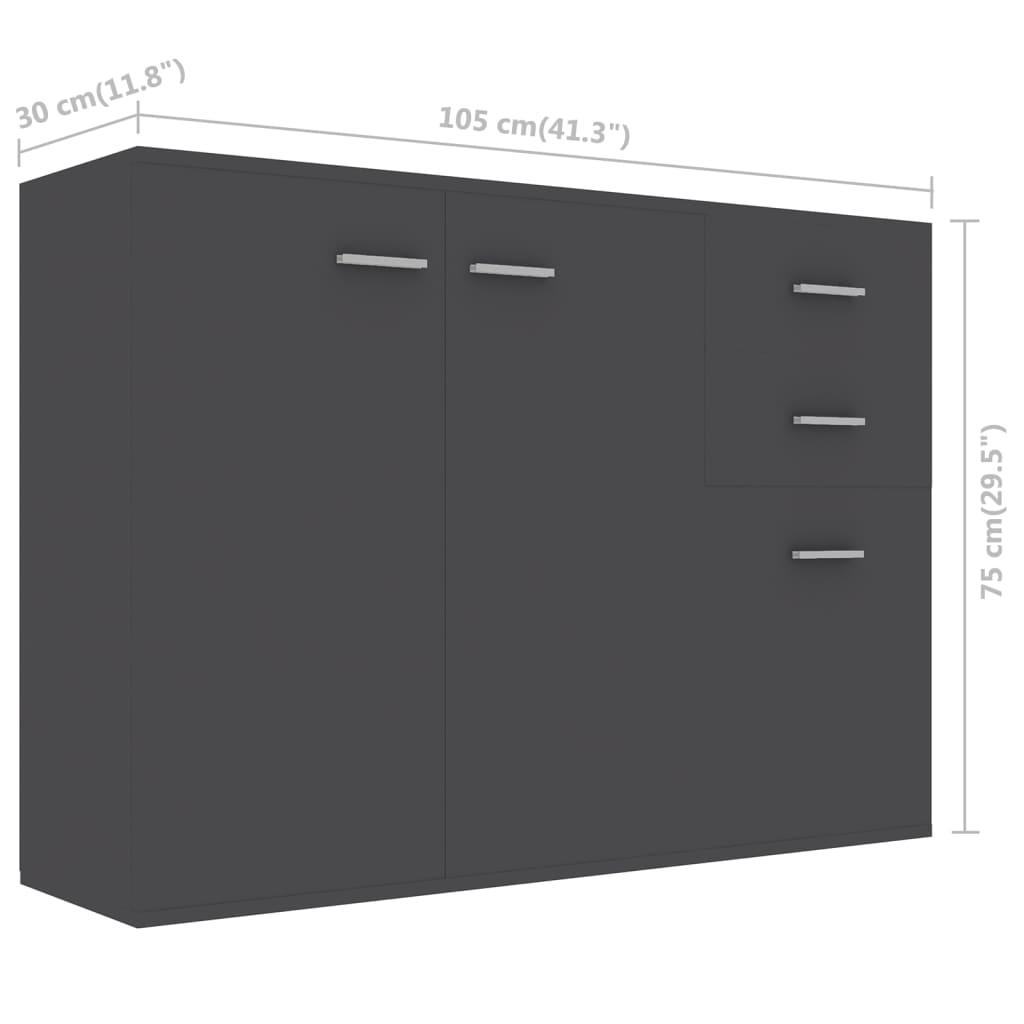 vidaXL szürke forgácslap tálalószekrény 105 x 30 x 75 cm