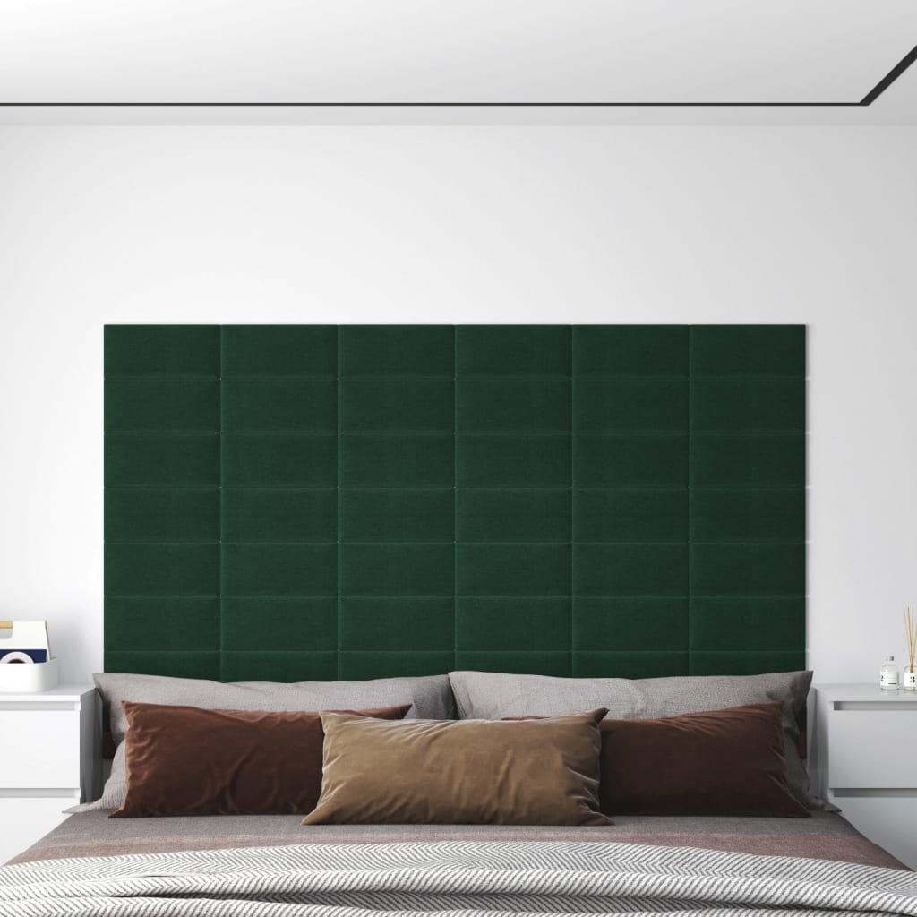 vidaXL 12 db sötétzöld szövet fali panel 30 x 15 cm 0,54 m²