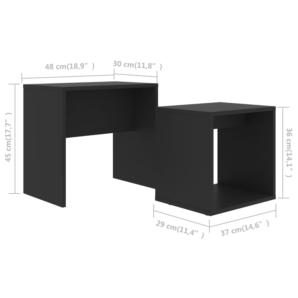 vidaXL fekete forgácslap dohányzóasztal szett 48 x 30 x 45 cm