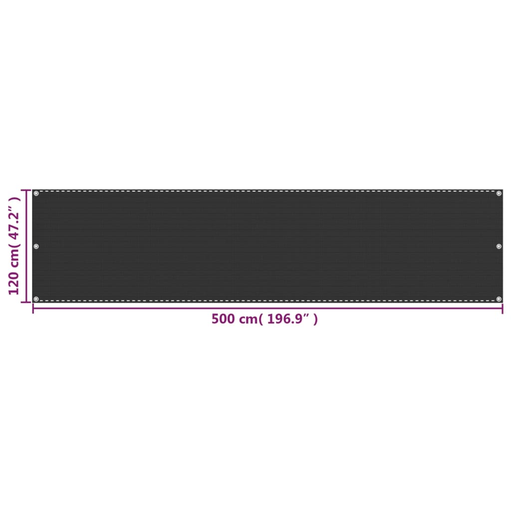 vidaXL antracitszürke HDPE erkélynapellenző 120 x 500 cm