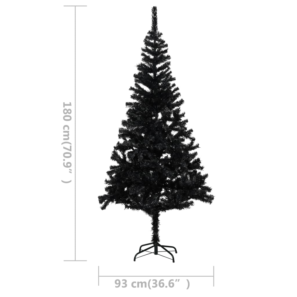 vidaXL fekete PVC műkarácsonyfa LED-fényekkel és gömbszettel 180 cm