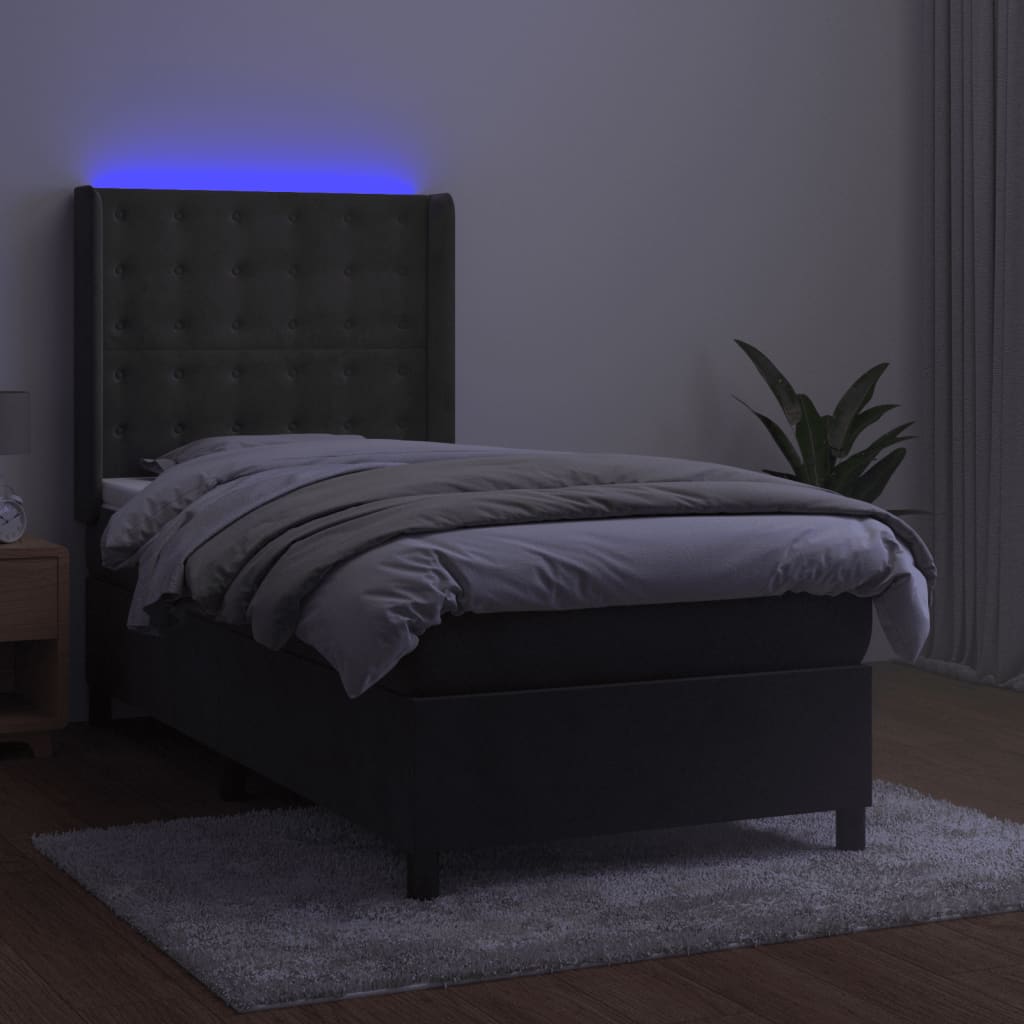 vidaXL sötétszürke bársony rugós és LED-es ágy matraccal 80 x 200 cm