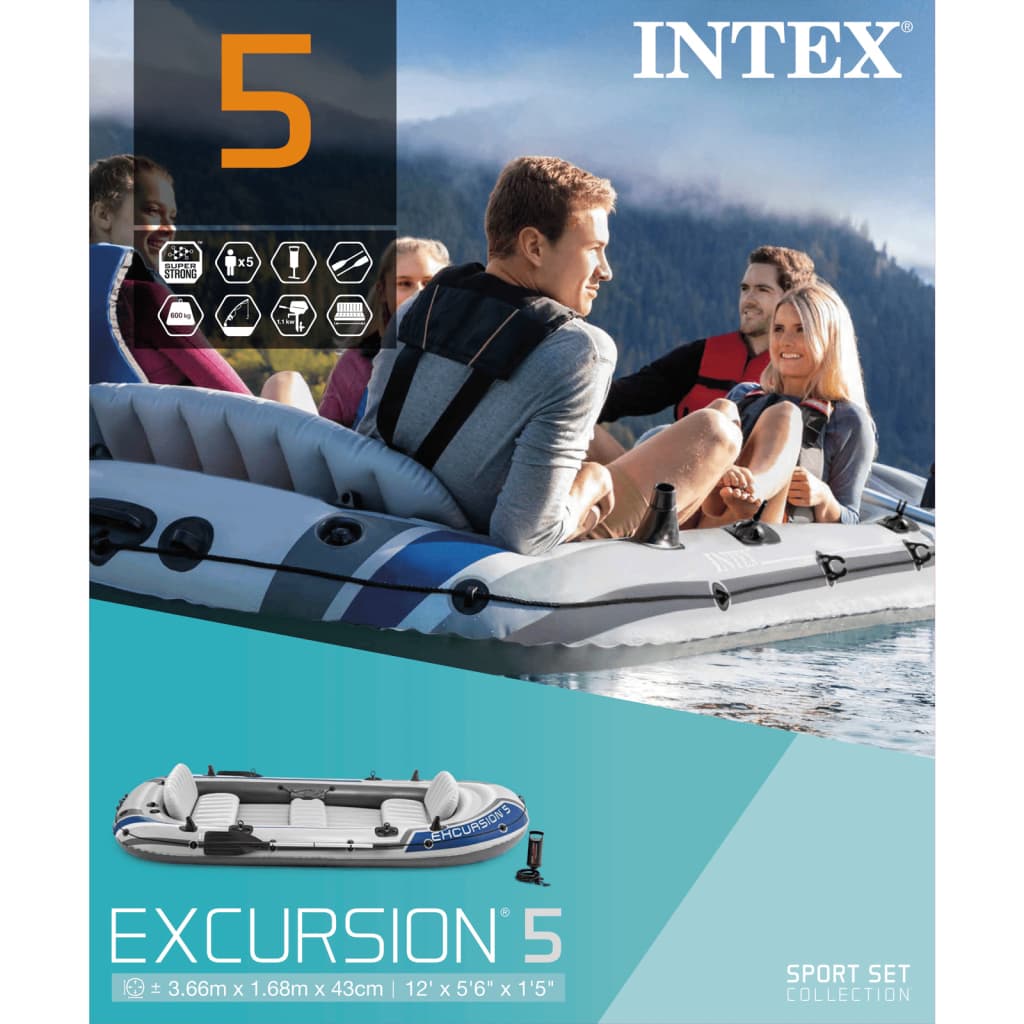 Intex Excursion 68325NP 5 személyes felfújható csónak evezőkkel és pumpával