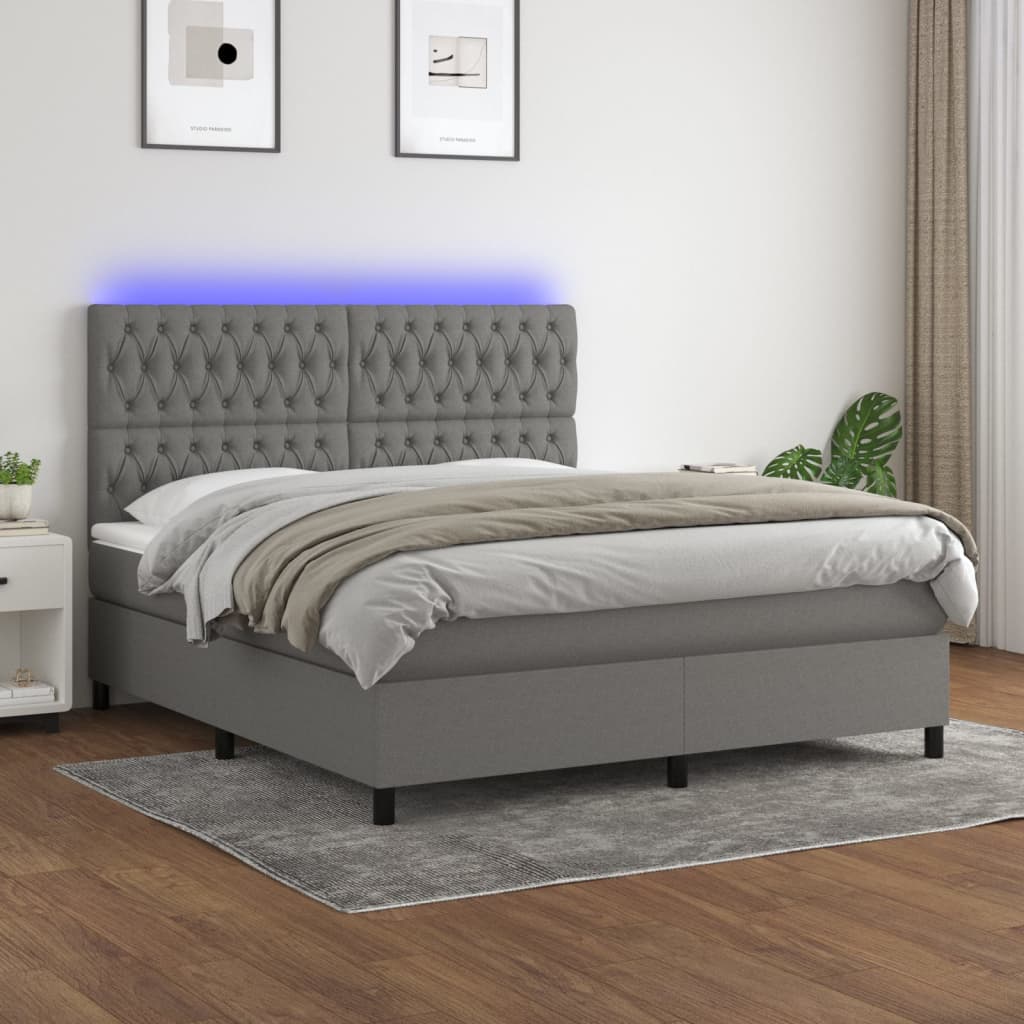 vidaXL sötétszürke szövet rugós és LED-es ágy matraccal 180 x 200 cm