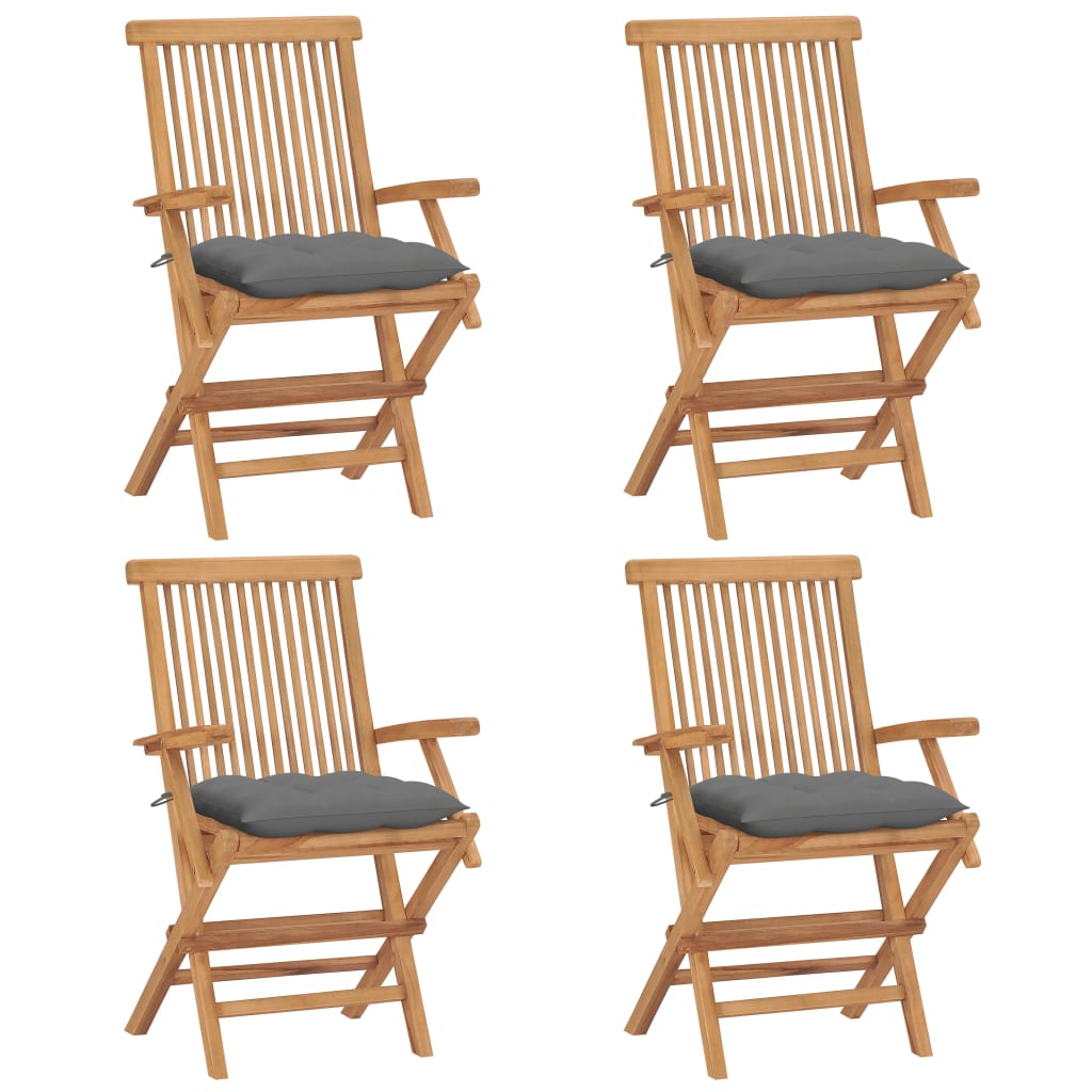 vidaXL 4 db tömör tíkfa kerti szék szürke párnával