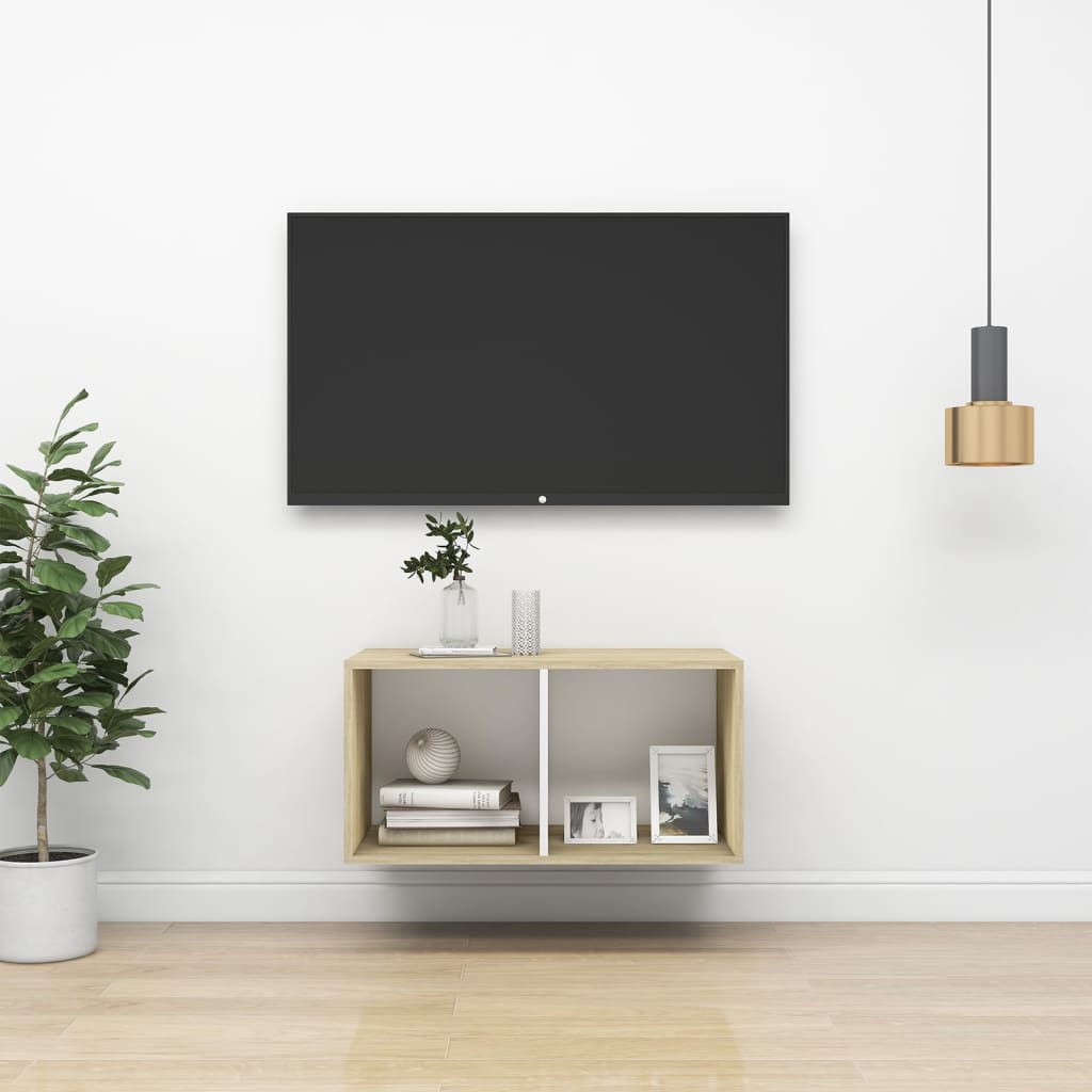vidaXL fehér és tölgyszínű forgácslap fali TV-szekrény 37 x 37 x 72 cm
