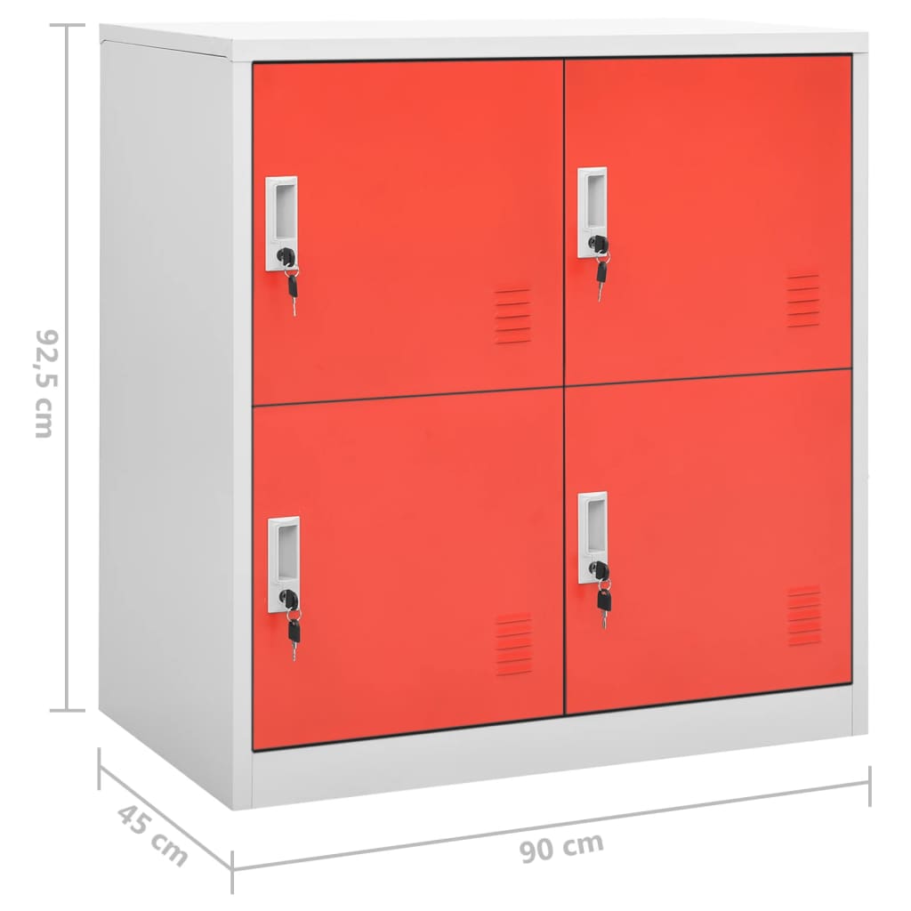 vidaXL 5 db világosszürke-piros acél zárható szekrény 90x45x92,5 cm