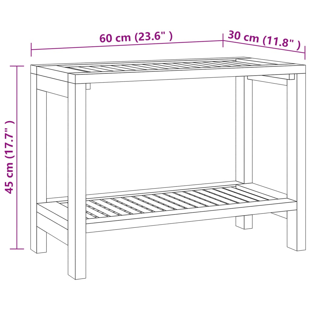 vidaXL tömör tíkfa fürdőszobai kisasztal 60 x 30 x 45 cm