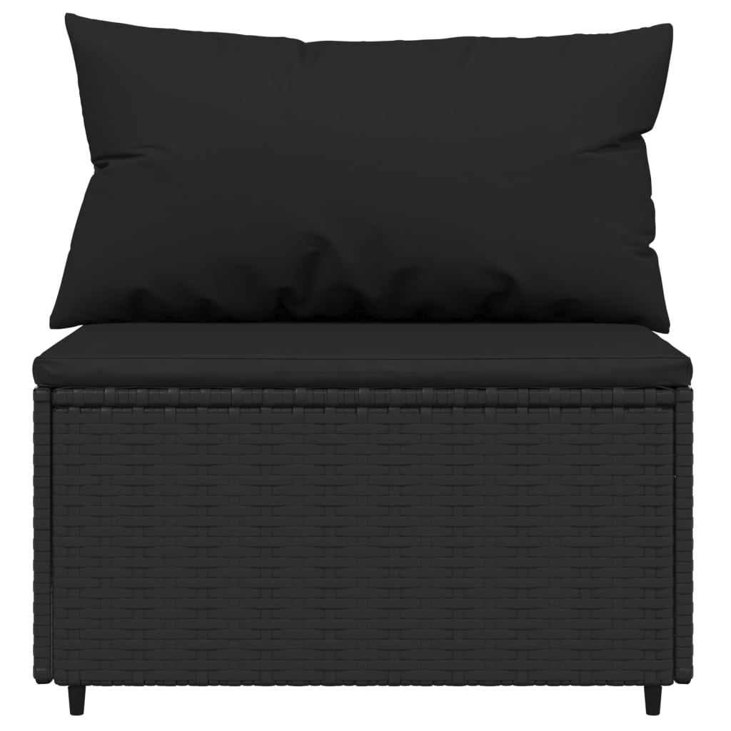 vidaXL 2 db fekete polyrattan kerti középső kanapé párnákkal
