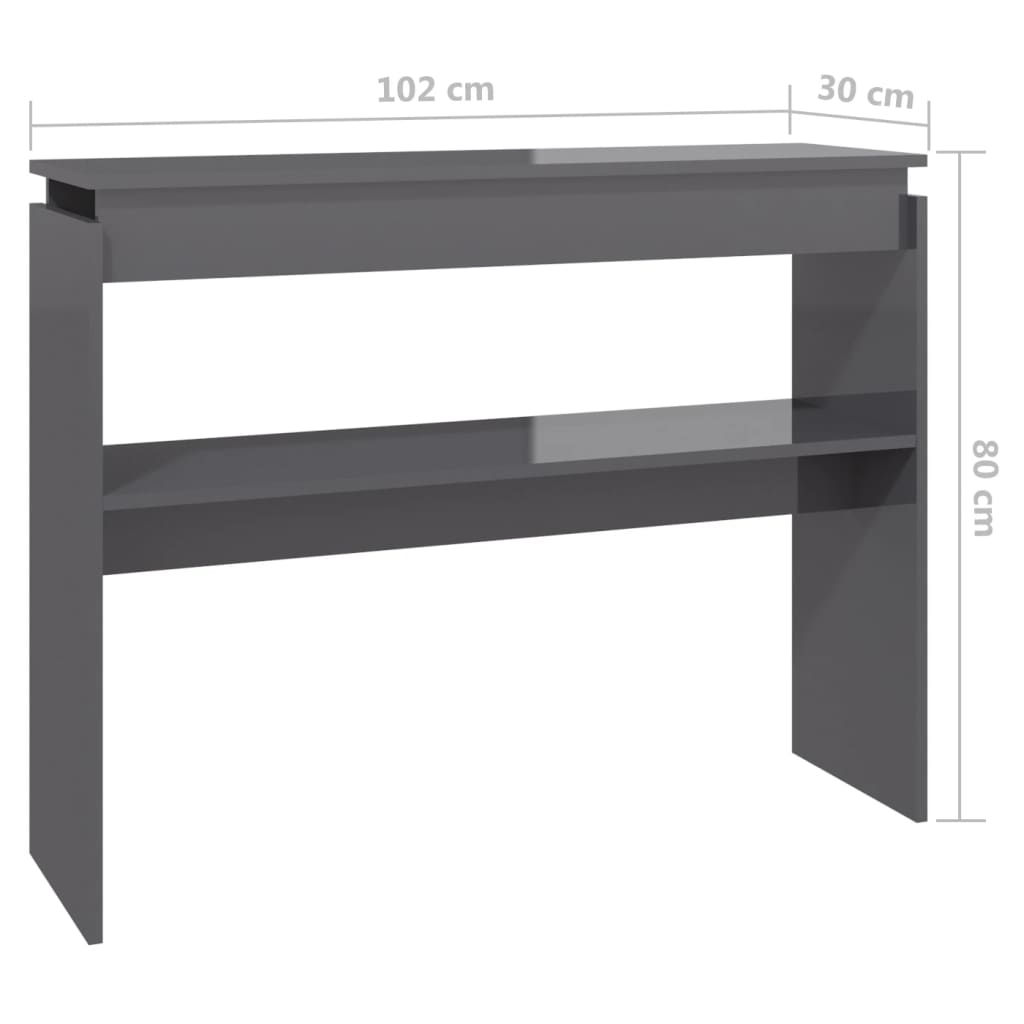 vidaXL magasfényű szürke forgácslap tálalóasztal 102 x 30 x 80 cm