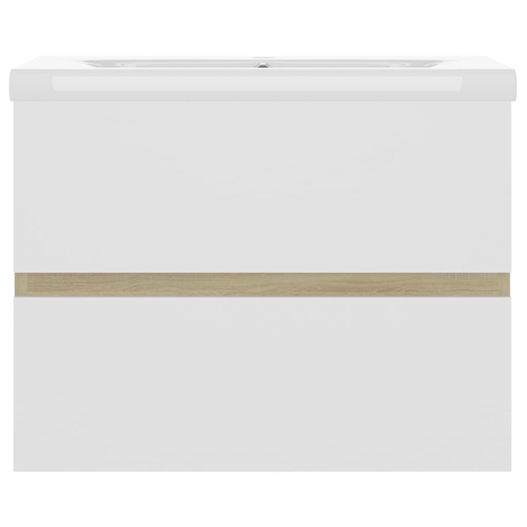 vidaXL fehér és tölgyszínű forgácslap mosdószekrény beépített mosdóval
