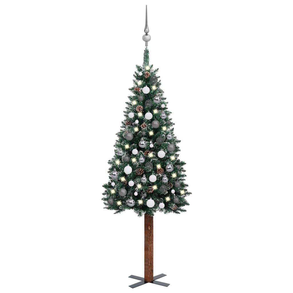 vidaXL zöld megvilágított vékony karácsonyfa gömb szettel 150 cm