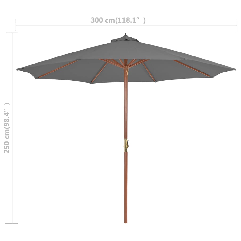 vidaXL antracitszürke kültéri napernyő farúddal, 300 cm átmérőjű