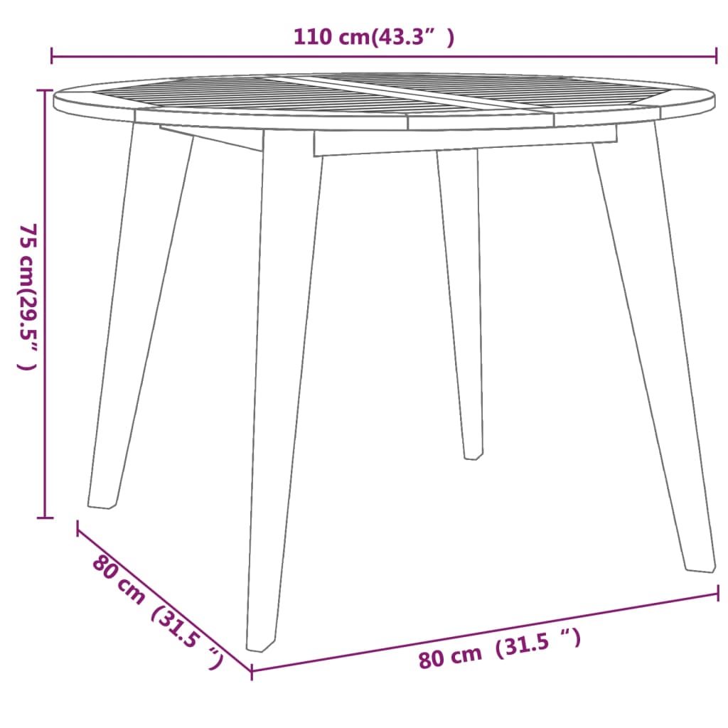 vidaXL tömör akácfa kerti asztal Ø110 x 75 cm