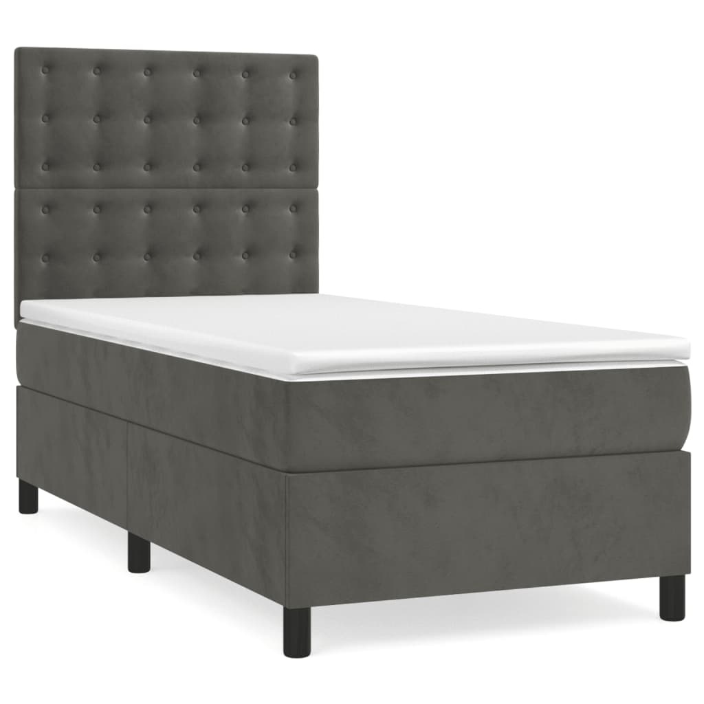 vidaXL sötétszürke bársony rugós ágy matraccal 90x190 cm