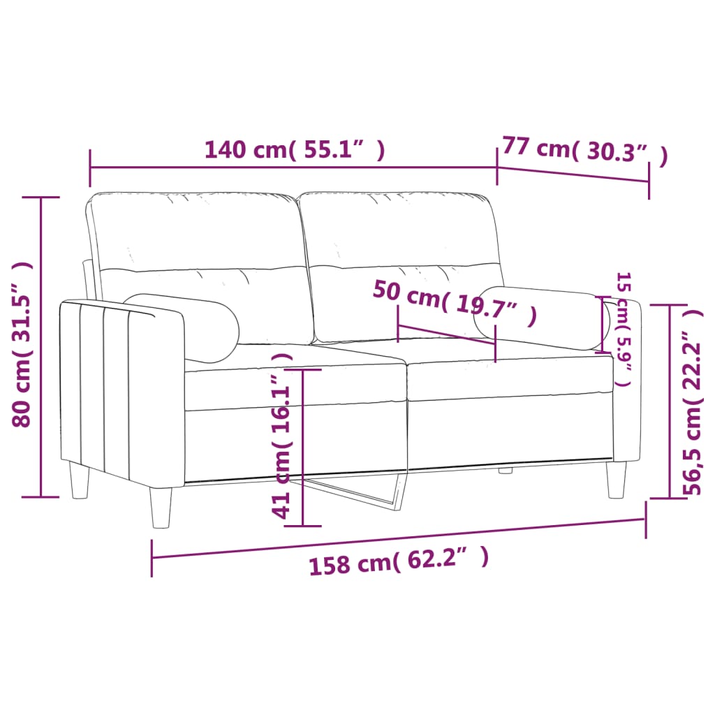 vidaXL 2 személyes sötétszürke szövet kanapé díszpárnákkal 140 cm