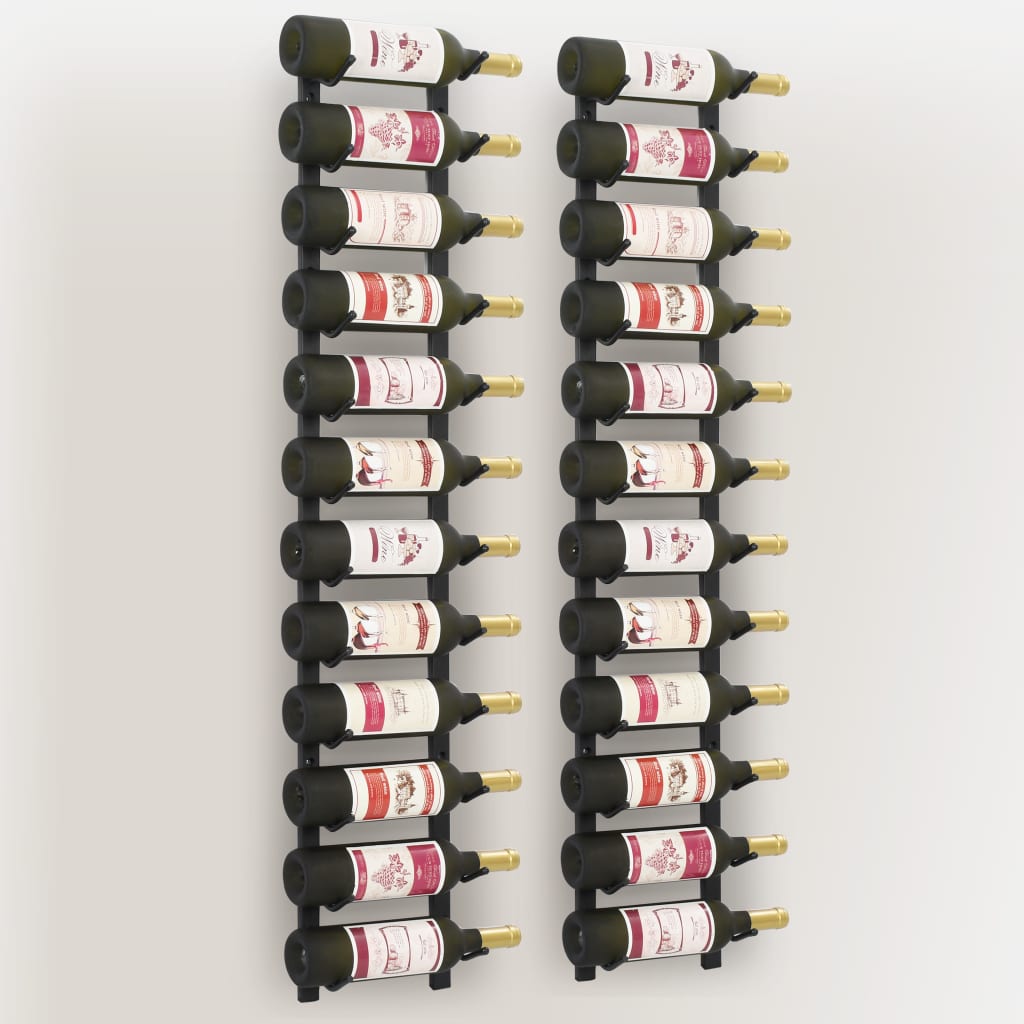 vidaXL 2 db fekete vas falra szerelhető bortartó állvány 24 palacknak