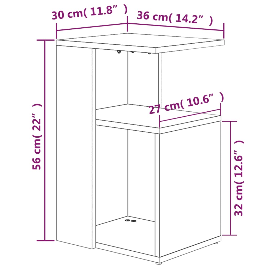 vidaXL szürke sonoma színű szerelt fa kisasztal 36 x 30 x 56 cm
