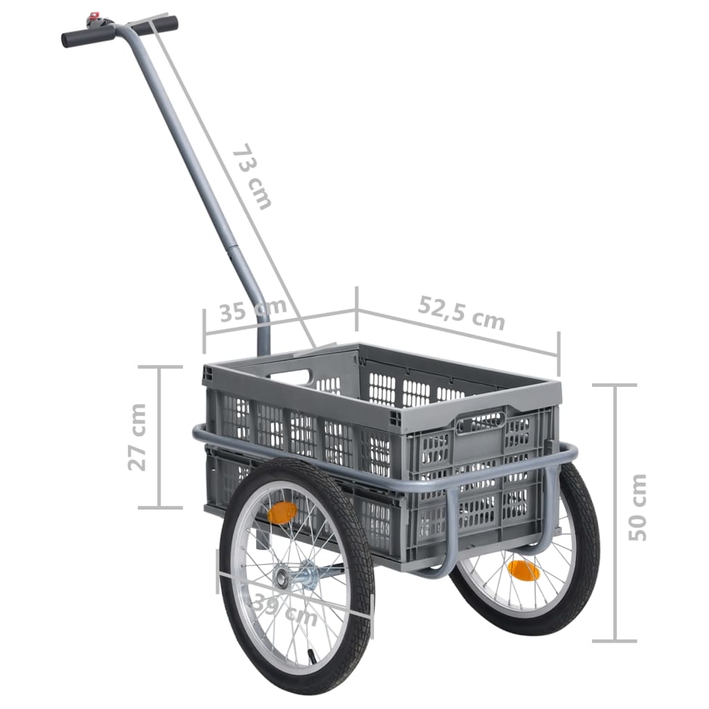 vidaXL szürke kerékpár pótkocsi összecsukható dobozzal 50 l 150 kg