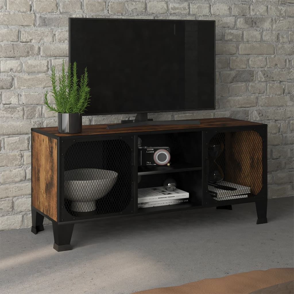 vidaXL rusztikus barna fém és MDF TV-szekrény 105 x 36 x 47 cm