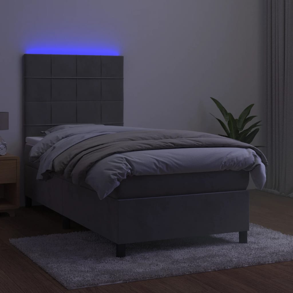 vidaXL világosszürke bársony rugós és LED-es ágy matraccal 80 x 200 cm