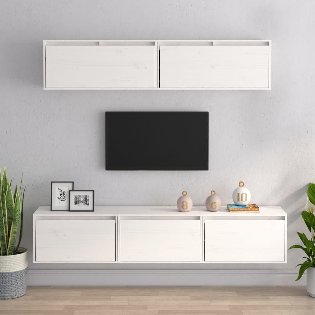 vidaXL 5 darab fehér tömör fenyőfa TV-szekrény